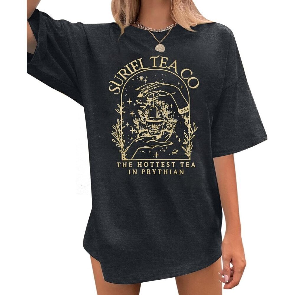 women's Polyester blend Oversized Graphic Tee  Suriel Tea Bookish Tshirt